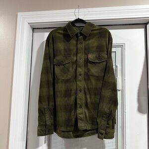 Chaps Olive Green Checkered Men's Fleece Button-up Shirt Size Large
